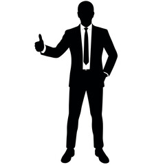 business man standing with shoes and showing Thumbs up vector silhouette 