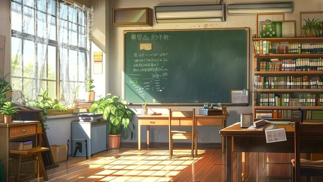 Animation background of classroom with back to school concept. seamless looping time-lapse animation background