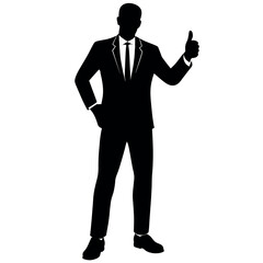 business man standing with shoes and showing Thumbs up vector silhouette 
