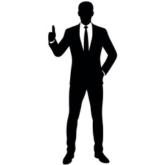 business man standing with shoes and showing Thumbs up vector silhouette 