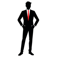 business man, standing with shoes, Hand shaking pose. Vector silhouette