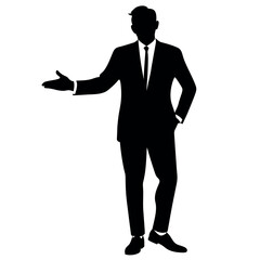 business man, standing with shoes, Hand shaking pose. Vector silhouette