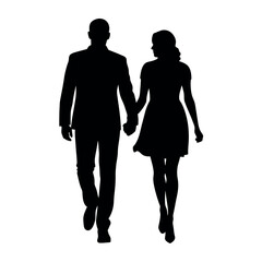 Couples man and woman are walking with holding hands each other vector silhouette