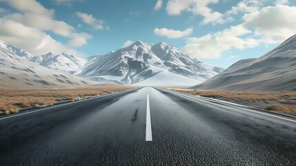 Straight asphalt road and mountain