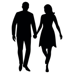 Couples man and woman are walking with holding hands each other vector silhouette
