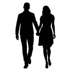 Couples man and woman are walking with holding hands each other vector silhouette