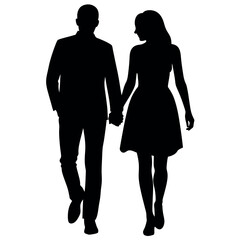 Couples man and woman are walking with holding hands each other vector silhouette