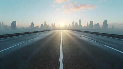 empty asphalt road with city skyline