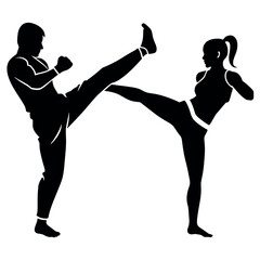 Female Taekwondo vector  Silhouette black color white background