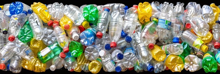 A close-up shot of a variety of plastic bottles, showcasing their different colors and shapes