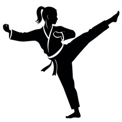 Female Taekwondo vector  Silhouette black color white background