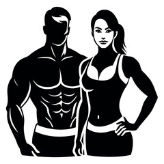 fitness gym couple man and woman close to each other vector silhouette