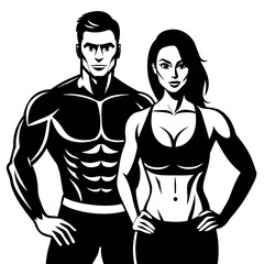 fitness gym couple man and woman close to each other vector silhouette