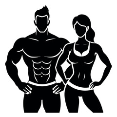 fitness gym couple man and woman close to each other vector silhouette
