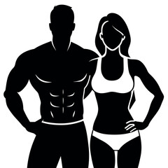 fitness gym couple man and woman close to each other vector silhouette
