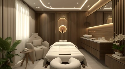 VIP treatment room in a dermatology and beauty clinic showcasing elegant interior