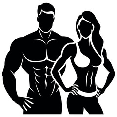 Fototapeta premium fitness gym couple man and woman close to each other vector silhouette