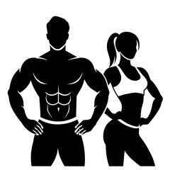 Fototapeta premium fitness gym couple man and woman close to each other vector silhouette