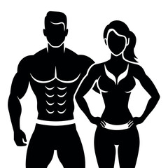 Fototapeta premium fitness gym couple man and woman close to each other vector silhouette