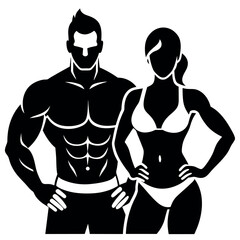 fitness gym couple man and woman close to each other vector silhouette