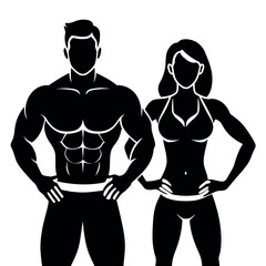 fitness gym couple man and woman close to each other vector silhouette