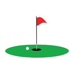 golf green field with a flying golf flag silhouette on a white background
