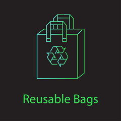 Reusable Bags Icon - Eco-Friendly Tote, Sustainable Shopping, and Green Bag Illustration.