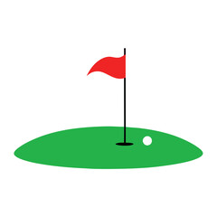 golf green field with a flying golf flag silhouette on a white background
