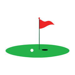 golf green field with a flying golf flag silhouette on a white background