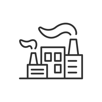 recommend clip art: Factory, linear icon. Industrial building. Line with editable stroke