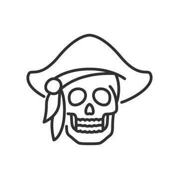 recommend clip art: Pirate skull, linear icon. Skull with pirate hat. Line with editable stroke