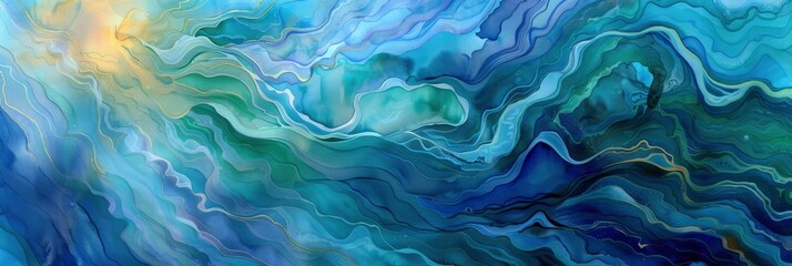 Abstract Watercolor With Fluid Textures, In Flowing Blues And Greens, Evoking Movement And Fluidity , HD Wallpapers, Background Image