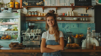 Cheerful Barista in Tropical Themed Cafe