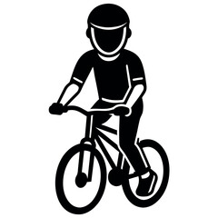 Little boy rides a bicycle vector  silhouette, front side view