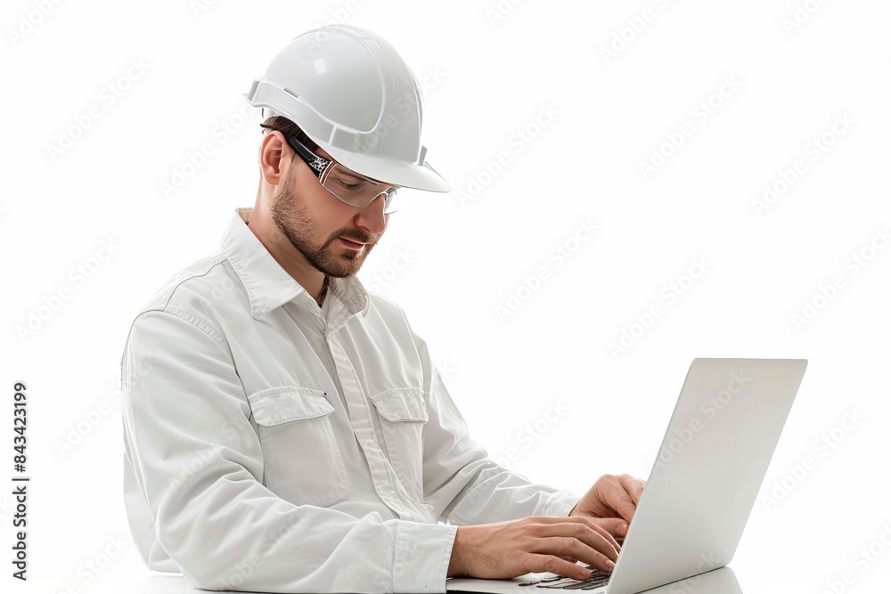 Poster a radiant image of an alluring inspection engineer adorned in a gleaming white hardhat, confidently 