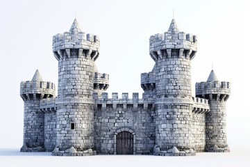 Obraz premium Old Stone Castle With Towers Against White Background