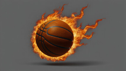 Fototapeta premium Basketball ablaze, fiery intensity captured in a dynamic image, isolated on a transparent background for versatile use