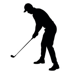 silhouette of a realistic man in a standing pose as a golf player with a stick