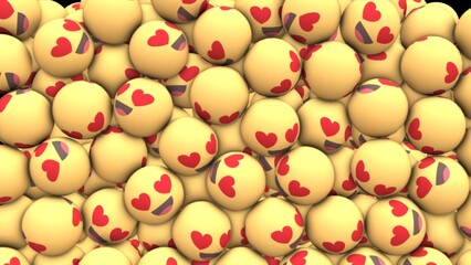 A Sea of Hearts: A Digital Love Story.
A close-up image of a collection of digital heart-eyed emojis. The yellow spherical emojis, with their red hearts for eyes, are piled high.