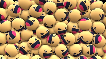 A Sea of Laughter: Joyful Emojis Overflowing.
A close-up shot of a large group of yellow emoji spheres, all with a wide-eyed, laughing expression.