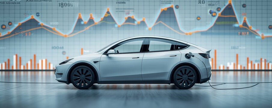 Electric car charging with stock market background