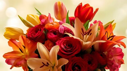Obraz premium Bouquet of beautiful flowers on a light background close up