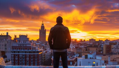 Fototapeta premium Sundown in the City: A Glimpse of Madrid's Magnificent Skyline