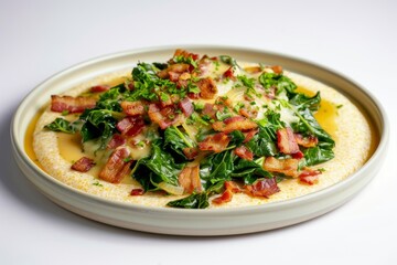 Bacon Infused Grits with Collard Greens