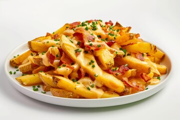 Bacon Cheese Fries: Crispy Potatoes, Flavorful Cheese Sauce, and Applewood Smoked Bacon