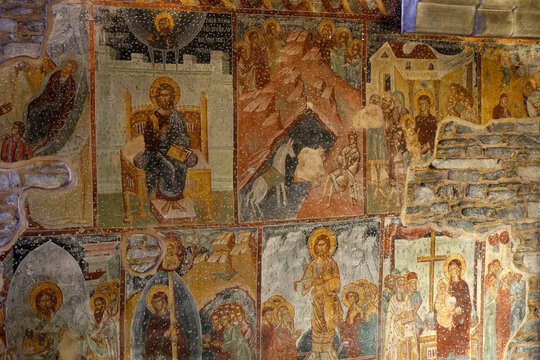 Mural painting in the Panagia Ekatontapyliani or Church of Our Lady of the Hundred Gates-Parikia, Paros, Cyclades, Greece  