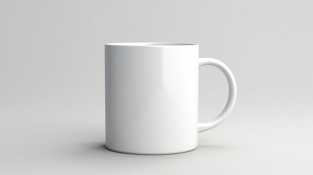 Minimalistic white ceramic coffee mug isolated on a plain background, perfect for branding or graphic design mockups.