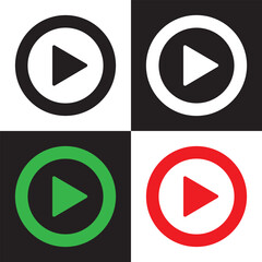 Set of play buttons icons. Play button. Video audio player. Vector illustration. isolated black and white background. EPS 10