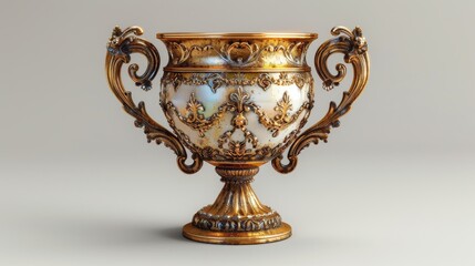 A rendering of a gold trophy cup isolated on a white background.