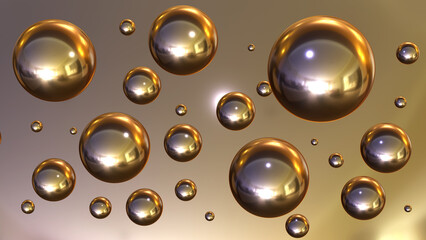 Fototapeta premium Shiny gold colored balls abstract background, 3d metallic glossy spheres wallpaper.